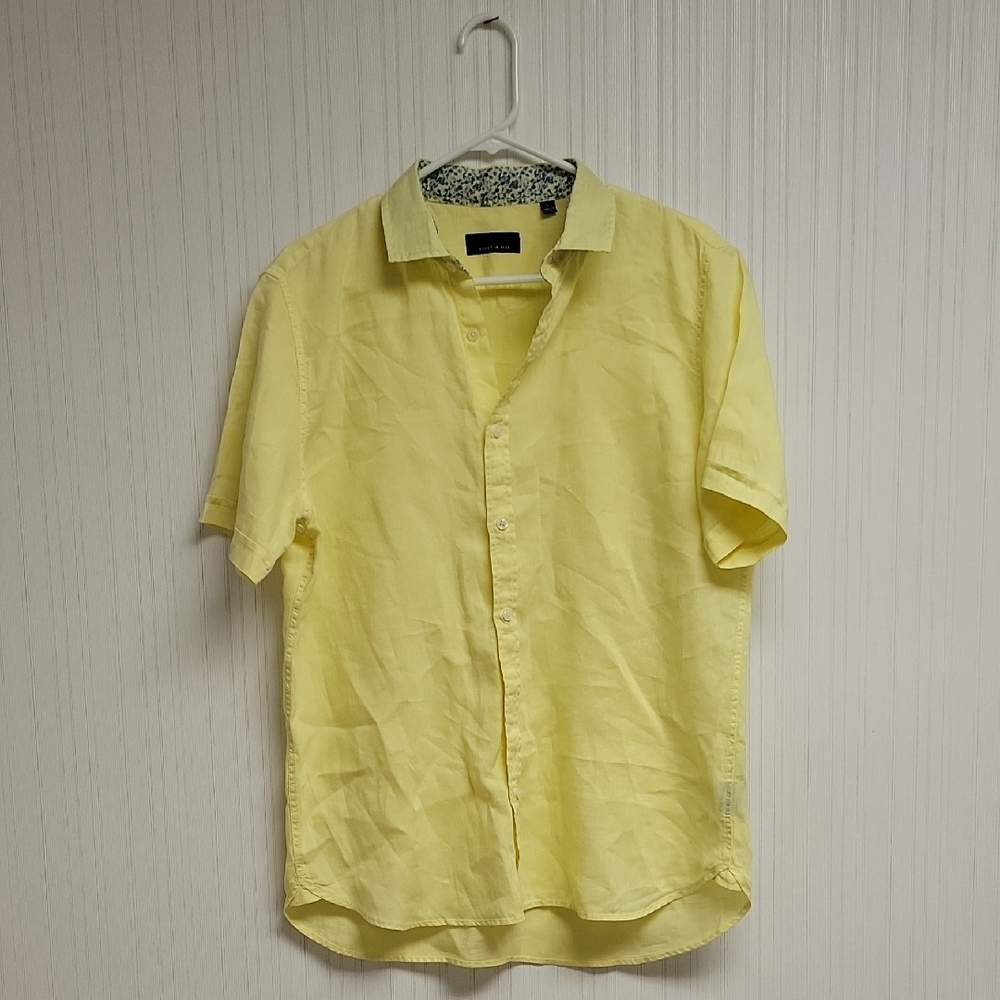 Toscano Yellow Short Sleeve Button Front 100% Linen Shirt. NWOT Men's sz L